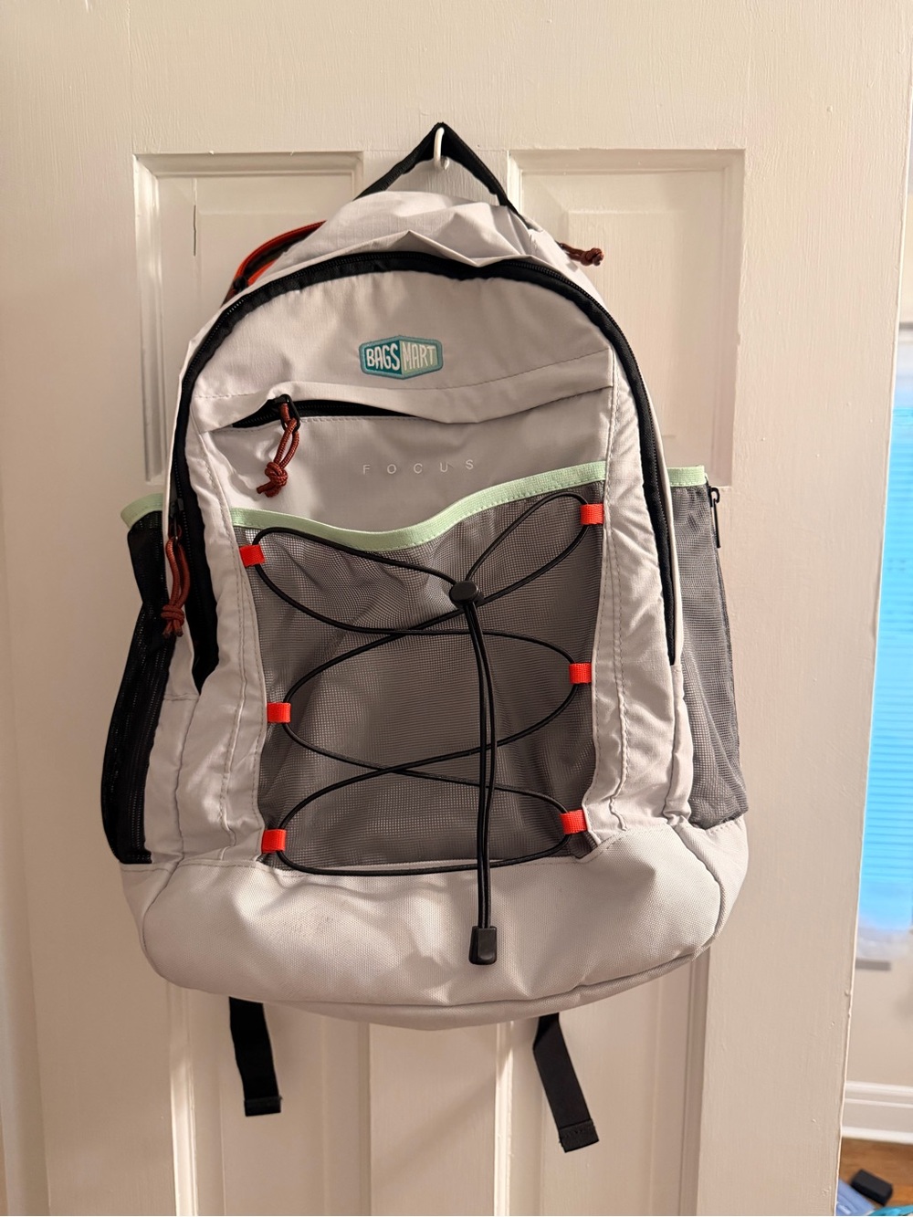 Bagsmart Focus Light Gray Backpack with Mint and Orange Accents